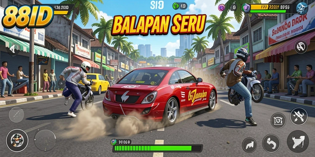 Gameplay balapan mendebarkan di 88ID dengan kontrol yang responsif.