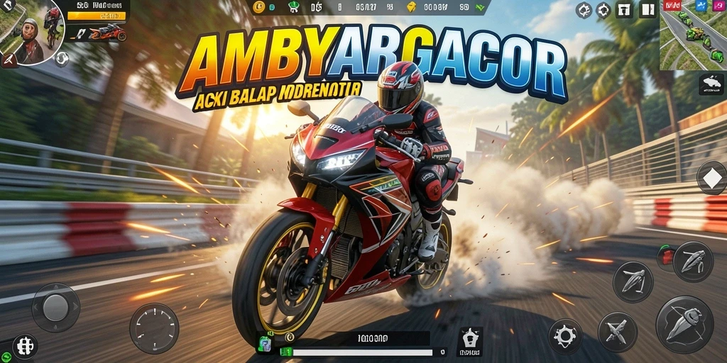 Tampilan gameplay balap motor yang mendebarkan dalam AMBYARGACOR.