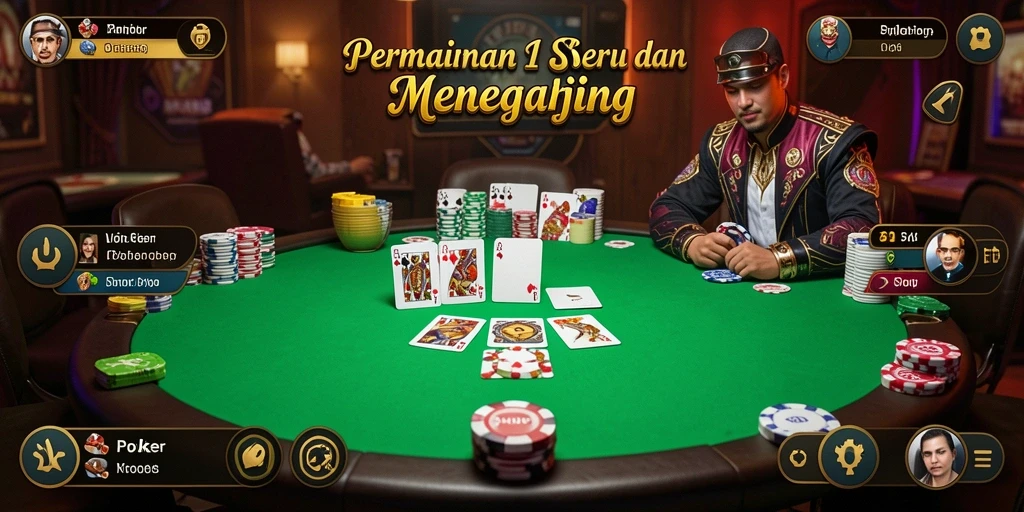 Screenshot utama DY01 menampilkan pemain Poker yang fokus dan suasana pertandingan yang intens.