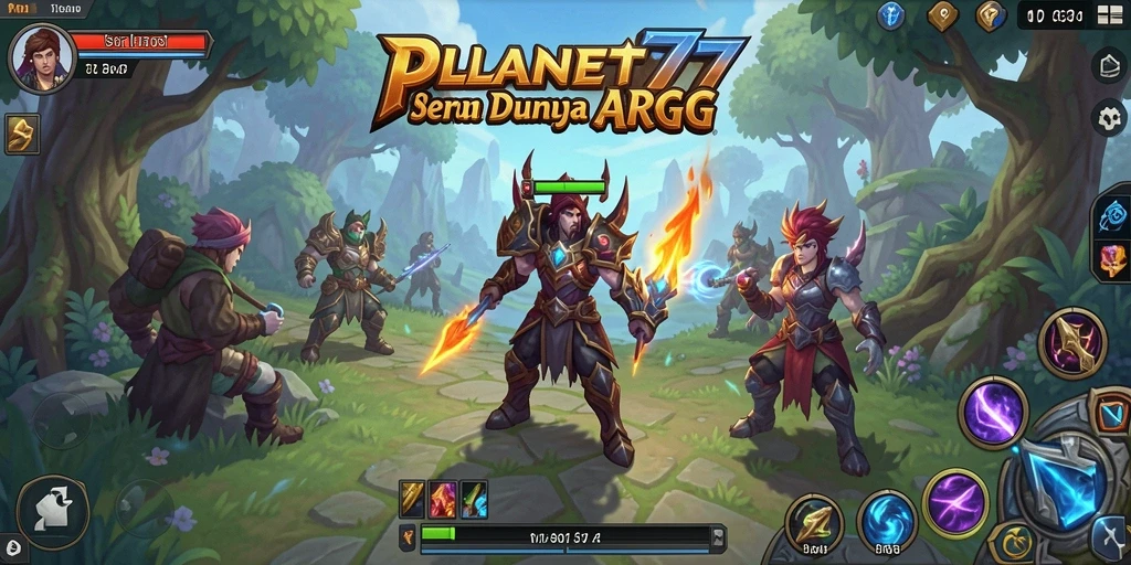 Screenshot menunjukkan aksi pertarungan epik dalam <strong>PLANET77</strong> di dunia ARPG.